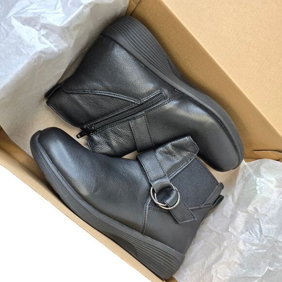 Skechers Womens 6 Arya Mod Squad Black Memory Foam Leather Ankle Wedge Booties - Picture 9 of 15